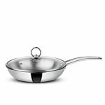 Orange Triply Stainless Steel Fry Pan/Kadai with Riveted Cast Long Handle with Glass Lid (1.1 litres)| 20 cm Diameter | Gas top and Induction Bottom Friendly (Fry Pan 1.1L)