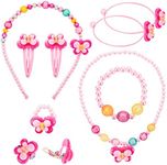 Prasacco Kids Jewellery Sets for Girls, Necklace Bracelet Ring Clip-on Earrings Hair Clips Set, Kids' Costume Jewelry Party Favors Dress up Pretend Play Gift for Little Girls