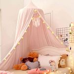 Soft Bed Canopy Princess Hanging Dome Tent with Hook and Sticker Decorative Mosquito Net Bed Curtain Bedding for Girls Bedrooms Reading Corners Sofas (Pink)