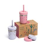 Elk and Friends Stainless Steel Cups | Mason Jar 10oz | Kids & Toddler Cups with Silicone Sleeves & Silicone Straws with Stopper | Sippy Cups, Spill Proof Cups for Kids, Smoothie Cups