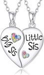 KINGSIN Sisters Necklace for 2 Big Little BFF Friendship Matching Heart Jewelry Gifts for Girls Women