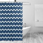 ALAZA Shower Curtain, Sea Symbols Wave Zig Zag Navy Blue Bathroom Waterproof Polyester Curtains Accessories With Hooks For Home Decorative (167cm x 183cm)