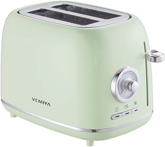 VEMIYA Retro 2 Slice Small Toaster – Compact Wide Slot Toaster with Premium Gloss Finish, 6 Browning Settings, High-Lift Lever & Removable Crumb Tray – Modern Vintage Kitchen Appliance (Mint Green)