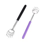 Portable Extendable Back Scratcher, OWUDE Telescoping Scratcher Tetractable Bear Claw Metal Hand Massager Tool Pack of 2 (Black + Purple)