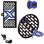 R.J.VON - Combo Radiator Guard With Headlight Grill,Side Stand,Fog Clamp Blue For Hero Xpulse 200 4V BS6