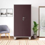 Interio by Godrej Almirah Wardrobe H1 2-Door Steel Almirah, Cupboard for Clothes (Textured Shellwine Red), 1-Year Warranty, LED Light, 1 Locker, 1 Drawer