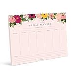 Bliss Collections Weekly Planner with 50 Undated Tear Off Sheets, 210 x 297 mm Blush Floral Calendar, Organiser, Scheduler, Productivity Tracker for Organising Goals, Tasks, Ideas, Notes, To Do Lists