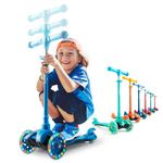 KicksyWheels Scooters for Kids - 3 Wheel Toddler Scooter for Boys & Girls - Toddlers and Kids Toys for 1 Year Old and Up - Three Heights & Light Up Wheels (Ocean Blue, w/o seat)