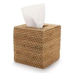 YANGQIHOME Square Rattan Tissue Box Cover, Hand Woven Wicker Tissue Holder, 14.5 x 14.5 x 14.5 cm, Natural