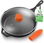 NutriChef 10" Pre-Seasoned Cast Iron Pan - PFOA-Free Oven Safe Kitchen Nonstick Cookware Frying Pan Skillet w/Glass Lid, Drip Spout, Silicone Handle - Gas/Electric/Ceramic/Induction Cooktop -NCCI10