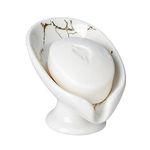 Soap Dish, Ceramic Marble Look Leaf-Shape Self Draining Soap Dish Holder for Bathroom Shower/Kitchen/Counter Top, Easy to Clean Keeps Soap Dry