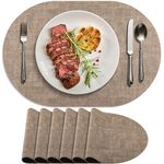 BIPASION Oval Placemats Set of 6 for Dining Table Heat-Resistant - Waterproof, Anti-Slip, Washable Table Placemats - Premium Leather PlaceMat as Stylish Home Decor, Khaki