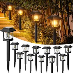 nipify Luces Solares LED Exterior Jardin, 12 Piezas Vintage Balizas Solar Impermeable, Lamparas Solares para Patio, Paisaje, Césped, Pasillo, Camino, Blanco Cálido