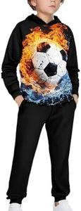 Renewold Soccer Flame Print 2 Piece Set Boys Girls Tracksuits Long Sleeve Activewear Kids Hoodie Sweatshirt and Jogger Sweatpants Clothing Outfits for Cycling Running Hiking Size 8-9 Years