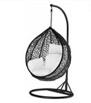 Indiid Homes Rattan Indoor Outdoor Furniture Single Seater Hanging Wingchair With Stand (Swing-Black, Cushion-White)