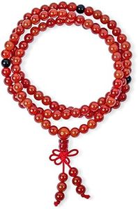 Gemstone Natural Carnelian Orange Red Buddhist Mala Prayer Bead Long Natural Strands Beads for Meditation Prayer Yoga Rosary Necklace for Men for Women Stacking Wrap Stretch Bracelet