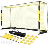 Collapsible Soccer Goal, 12×6 ft /6×4 ft Portable Soccer Goal Net for Backyard, Quick Setup Soccer Goals with 1 Carry Bag, 1 Agility Ladder, 4 Ground Nails,12 Training Cones (16×7FT Black)