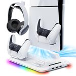 Mytrix RGB Wall Mount Kit with Dual Charging Station for PS5, Shelf Mount Compatible with PS5 PS 5 Slim Consoles, Wall Hanging Stand for PlayStation 5 Controller Accessories with Headset Holder