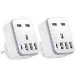 UK to European Plug Adapter with 3 USB Ports and 1 Type C, European Travel Adapter,Grounded European Plug Adapter for Germany France Spain Turkey Greece Iceland Poland Russia and More