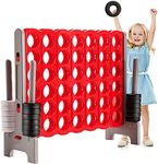 Costzon Giant 4-in-A-Row, Jumbo 4-to-Score Giant Games for Kid Adult, Indoor Outdoor Party Family Connect Plastic Game, 4 Feet Wide 3.5 Feet Tall w/42 Jumbo Rings & Quick-Release Slider (Red & Gray)