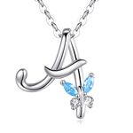 EUDORA Initial Butterfly Necklace 925 Sterling Silver a Alphabet Letter Personalised Pendant Necklaces with Blue Cubic-Zirconia Gifts for Women Ladies Mother's day, 18 inches Chain