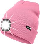 ATNKE LED Lighted Beanie Cap,USB Rechargeable Running Hat Ultra Bright 4 LED Waterproof Light Winter Warm Gifts for Men and Women/Pink