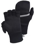 TrailHeads Men's Power Stretch Convertible Mittens | Fingerless Gloves - Medium/Large