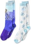 Disney Girls Frozen 2 Pack Knee High Casual Sock, Purple/White Assorted-frozen 2, Shoe Size: 3-8