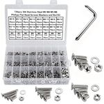 FandWay 720Pcs M3 M4 M5 M6 Cross Countersunk Machine Screw,Phillips Flat Head Screws,304 Stainless Steel Machine Screws,Bolt Nut Flat Washers Assortment Set with 1 Wrench and Storage Case.