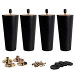 6 inch / 15cm Wooden Furniture Legs, La Vane Set of 4 Black Solid Wood Tapered M8 Furniture Replacement Feet with Pre-Drilled 5/16 Inch Bolt & Mounting Plate & Screws for Sofa Chair Couch Ottoman