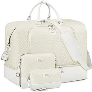 Sac de voyage pour femme avec compartiment à chaussures, sac de voyage surdimensionné avec manchon à roulettes, 53,3 cm pour week-end, voyage d'affaires, J-beige diamant 3 pièces, L, Sac Weekender