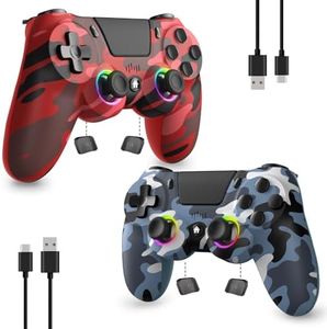 2 Pack Wireless Controller for PS4, Game Remote Controller Compatible with PS4/Slim/Pro/PC, Programmable, RGB Light, 1000mAh Battery, Dual Vibration, 6-Axis Gyro, Share, Touch Pad, Speaker&Audio Jack