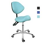 Grace&Grace Professional Saddle Stool Series Hydraulic Swivel Comfortable Ergonomic with Heavy Duty Metal Base for Clinic Dentist Spa Massage Salons Studio (Green, with Adjustable Back)