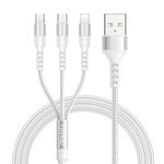 RAVIAD Multi Charger Cable, 3 in 1 Charging Cable [1.2M] Multiple USB Cable Nylon Braided with Micro USB Type C Lightning Cable Connector for Android Samsung Galaxy, Huawei, Nokia, Kindle, LG