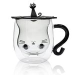 Iceten Cute Cat Mug, Double Walled Insulated Glass Cups with Lid Milk Cup Coffee Cup, Birthday Mother's Day Easter Halloween Christmas Valentine's Gifts for Women(250ml/8.4oz)