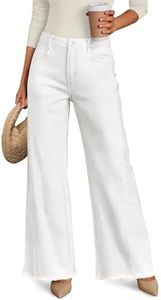 Trendy Queen Women's Wide Leg Jeans, Relaxed Loose Straight Leg with Raw Hem, Comfort Denim Pants White 14