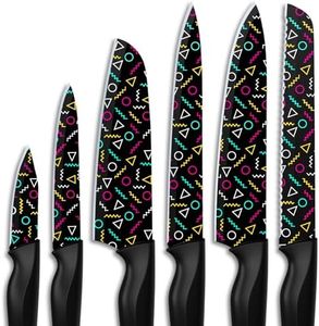 Astercook Knife Set, 12 Pcs Geometric Figure Kitchen Knife Set, 6 Anti-Rust Coating Stainless Steel Kitchen Knives with 6 Blade Guards, Dishwasher Safe