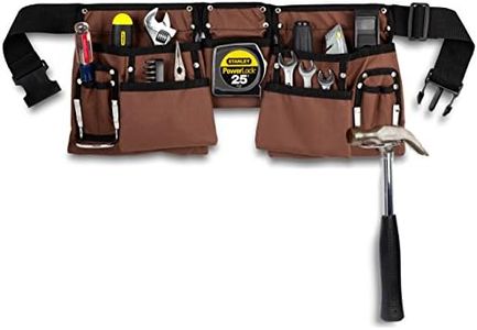 11 Pocket Brown and Black Heavy Duty Construction Tool Belt, Work Apron, Tool Pouch, with Poly Web Belt Quick Release Buckle - Adjusts from 33” Inches All the Way to 50” Inches