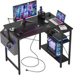 BEXEVUE Computer Desk with Power Outlets, 40 Inch L Shaped Desk with Reversible Shelves, Gaming Desk Corner Desk Study Work Desk for Home Office Bedroom Small Space, Black