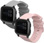 kwmobile Straps Compatible with Garmin Venu Sq 2 Music/Sq 2 Straps - 2x Replacement Silicone Watch Bands - Grey/Dusty Pink