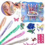 SUPER TOY 6pc Temporary Tattoo Pen with Stencil for Kids & Adult Washable Ink Body Skin Face Painting Drawing Pen Art Craft Kit Birthday Gift for Girls Boys