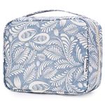 Hanging Travel Toiletry Bag Cosmetic Make up Organizer for Women Waterproof (Blue Leaf)