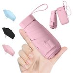 Mini Compact Umbrella for Purse with UPF50+ UV Protection, Small Travel Sun and Rain Umbrella, 6-Rib Windproof Lightweight Portable Parasol for Women Girls Kids, Pink
