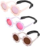 Polarized Baby Sunglasses with Strap – Flexible Flower Shaped Sunglasses for Toddler & Infant Age 0-24 Months (Jelly Pink/Pink + Light Purple/Purple + Beige/Brown) - 3 Pack