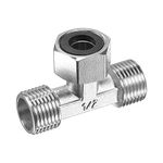 sourcing map Pipe Fitting Tee G1/2 2 Male to 1 Female Thread 3 Way T Shape Swivel Nut Hose Adapter Connector, Nickel-Plated Copper