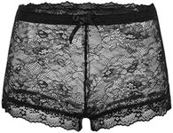 OYOANGLE Women's Floral Lace Sheer Elastic Waist Shorts Bow Knot See Through Y2k Boy Shorts Pettipants Black Small