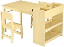 GarveeHome Wooden Kids Art Table & 2 Chairs Set, Toddler Craft Play Activity Desk with Large Storage Shelves for Writing Drawing,Nursery, Children's Toddler Drawing Table for Classroom Daycares,Home