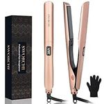 Hair Straighteners for Women 2 in 1 Hair Straightener and Curler Ceramic Plates Flat Iron with Adjustable Temperature LCD Display Straightening Styling Tool for Long Short Thick Hair (Rose Gold)