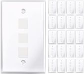 GearIT 3-Port, 20-Pack Keystone Wall Plate, Single Gang for Cat Cable, Network, Ethernet, Modular Plate in White, 20-Pk