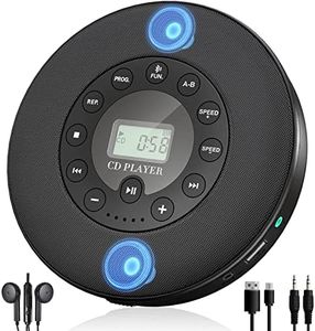 Lukasa Portable Bluetooth CD Player Built-in Speaker Stereo, Personal Walkman MP3 Players 2000mAh Rechargeable Compact Car Disc CD Music Player USB Play Anti-Shock Protection (Black)